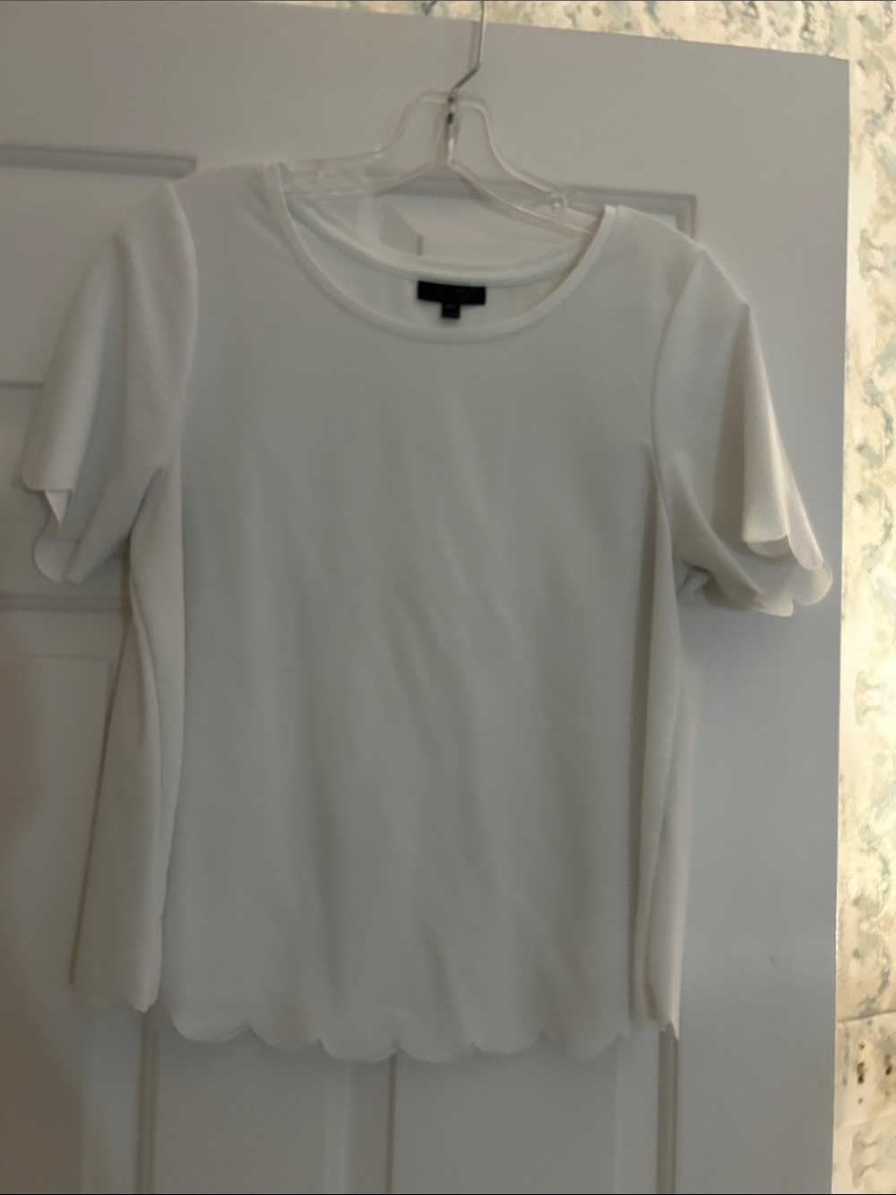 Topshop White Short Sleeve Scallop-Hem Tee